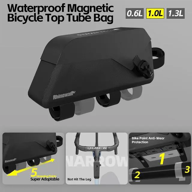 Alt view image 5 of 7 - Bike Top Tube Bag Waterproof IPX4 Magnetic Closure Frame Pouch for Road & MTB Slim Fit (Size 1.0L)