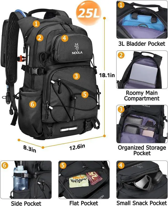 Alt view image 3 of 7 - Hydration Hiking Backpack with 3L Water Bladder for Women and Men
