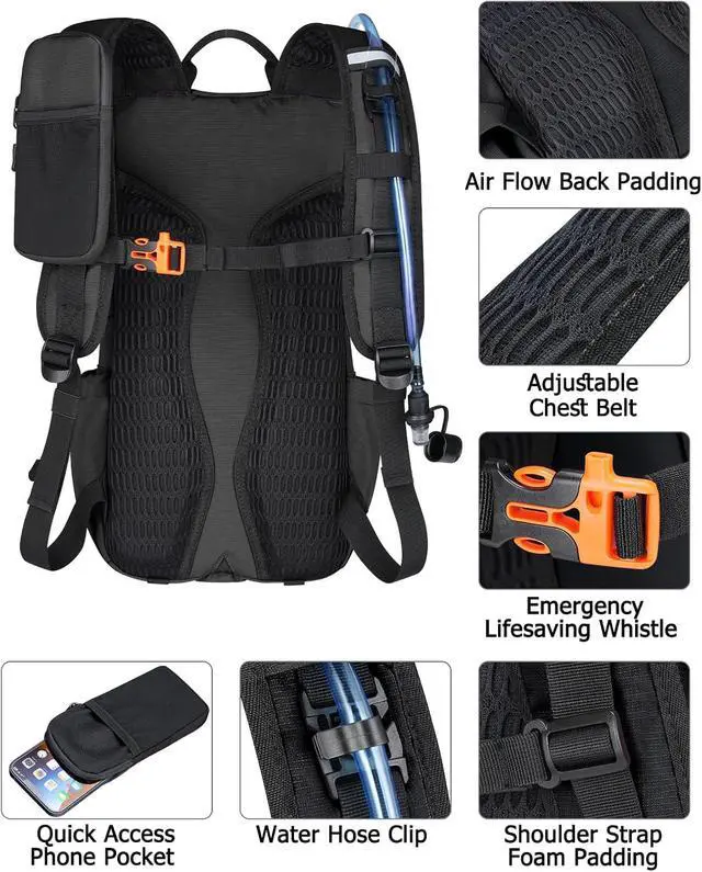 Alt view image 7 of 7 - Hydration Hiking Backpack with 3L Water Bladder for Women and Men