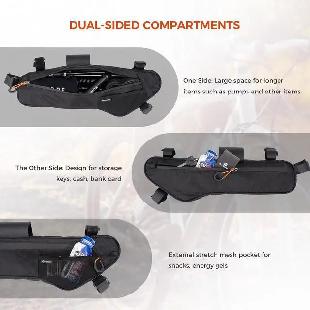 Alt view image 3 of 6 - Bike Frame Bag - Waterproof & Anti-Slip 5-Point Straps Mount, Durable Ripstop Nylon with Hidden Cable Port for Hydration & Charging