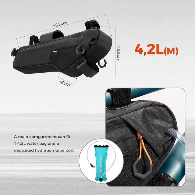 Alt view image 3 of 6 - Bike Frame Bag - Waterproof & Anti-Slip 5-Point Straps Mount, Durable Ripstop Nylon with Hidden Cable Port for Hydration & Charging
