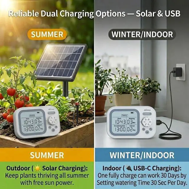 Alt view image 6 of 7 - Solar Drip Irrigation System, 490 Timer Modes, 50FT Automatic Plant Watering Kit for 15 Potted Plants, IP67 Waterproof Auto Solar Irrigation Indoor and Outdoor Use for Garden,Balcony, Patio