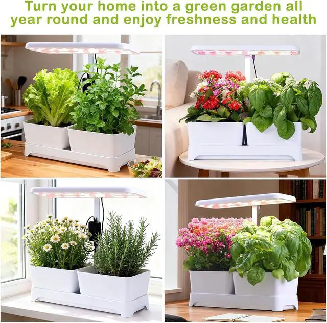 Alt view image 4 of 7 - Indoor Herb Garden with Grow Light & Pots, Full Spectrum LED Planter for Kitchen Herbs & Houseplants, Height Adjustable Indoor Growing System for Home & Apartment Decor (White, 16 * 6.3 * 7.1 inch)