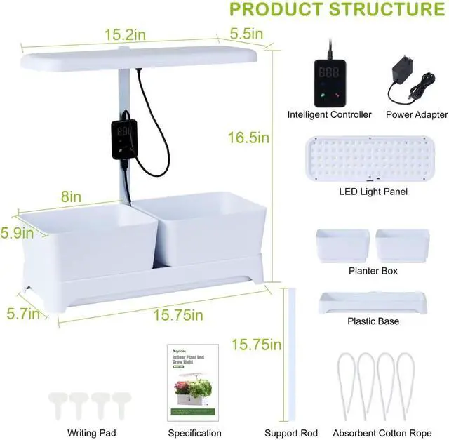 Alt view image 7 of 7 - Indoor Herb Garden with Grow Light & Pots, Full Spectrum LED Planter for Kitchen Herbs & Houseplants, Height Adjustable Indoor Growing System for Home & Apartment Decor (White, 16 * 6.3 * 7.1 inch)