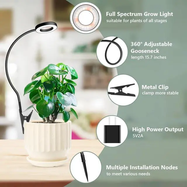 Alt view image 5 of 7 - Plant Lights for Indoor Growing, Clip on Full Spectrum Grow Lamp