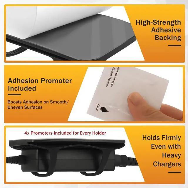 Alt view image 3 of 7 - 4 PACK Laptop Charger Holder Under Desk Power Brick Mount with Adhesive