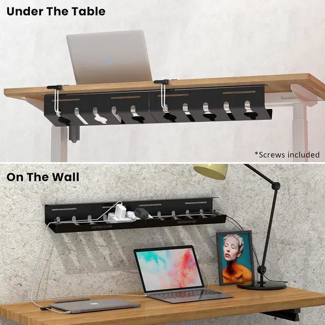 Alt view image 4 of 7 - Cable Management Tray, 2-Pack Metal Power Strip Holder for Under Desk Wire Cord Organizer, Office/HomeBlack