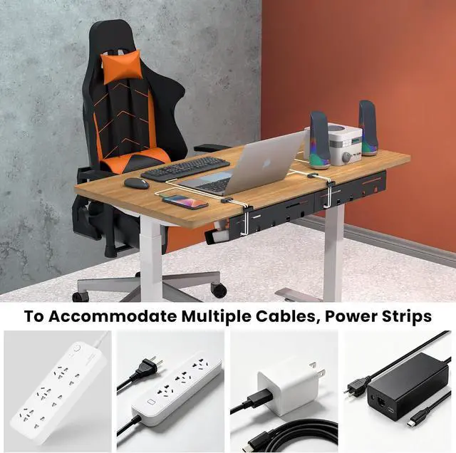 Alt view image 7 of 7 - Cable Management Tray, 2-Pack Metal Power Strip Holder for Under Desk Wire Cord Organizer, Office/HomeBlack