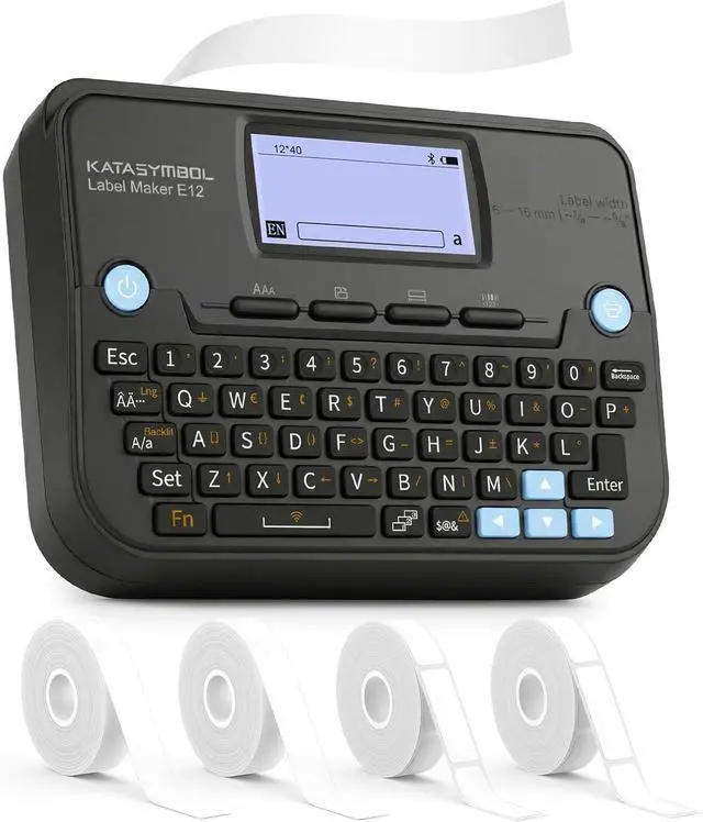 Main image of E12 Keyboard & Bluetooth Label Maker Machine with 4 Tapes, Black
