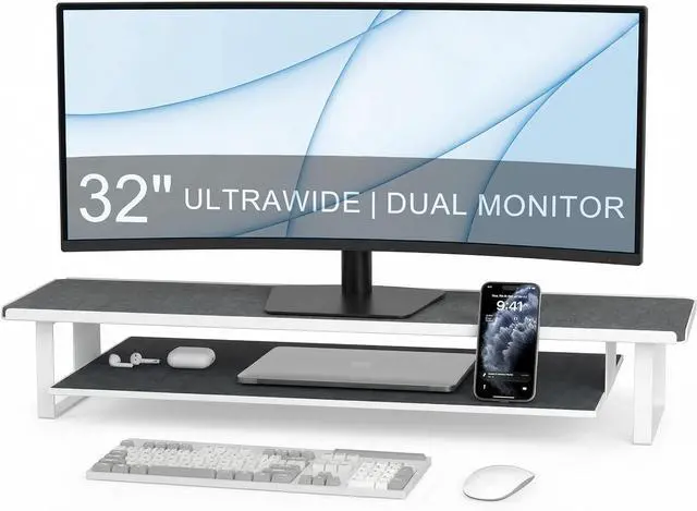 Main image of Dual Monitor Stand Riser, 31.5 Inch Extra Wide Thick Heavy Duty Carbon Steel 2 Tier Desktop Organizer with Pull Out Layered Shelf,for Home Office Gaming Curved Monitors