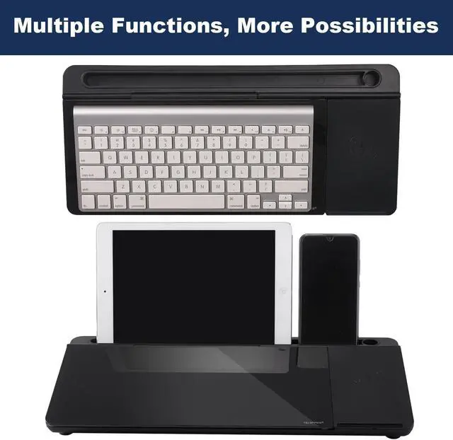 Alt view image 5 of 6 - Small Glass Desktop Whiteboard Dry-Erase-Board - Computer Keyboard Stand with Wireless Charger White Board Surface Pad with Drawer, Desk Organizers with Accessories for Office, Home, School Supplies