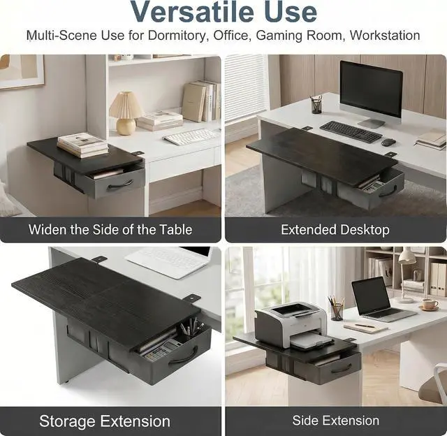 Alt view image 3 of 7 - Desk Extender Tray, 24" x 12" Clamp On Desk Extension Shelf with Drawer