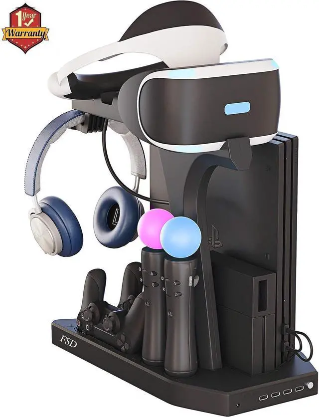 Main image of PSVR Stand Compatible with PS4 VR - PS4/Slim/Pro Cooling Station and Charging Dock for Playstation VR Stand to Charge PS VR Controllers and Accessories Multipurpose PS Charging Stantion Storage
