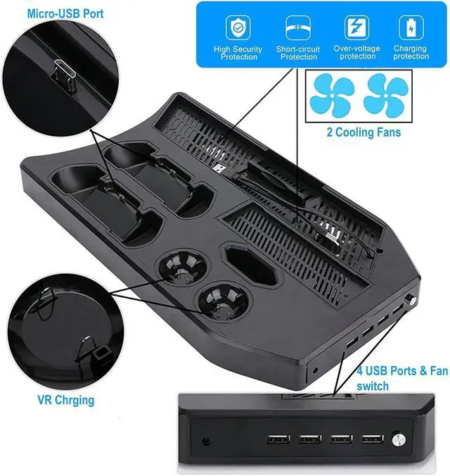 Alt view image 4 of 7 - PSVR Stand Compatible with PS4 VR - PS4/Slim/Pro Cooling Station and Charging Dock for Playstation VR Stand to Charge PS VR Controllers and Accessories Multipurpose PS Charging Stantion Storage