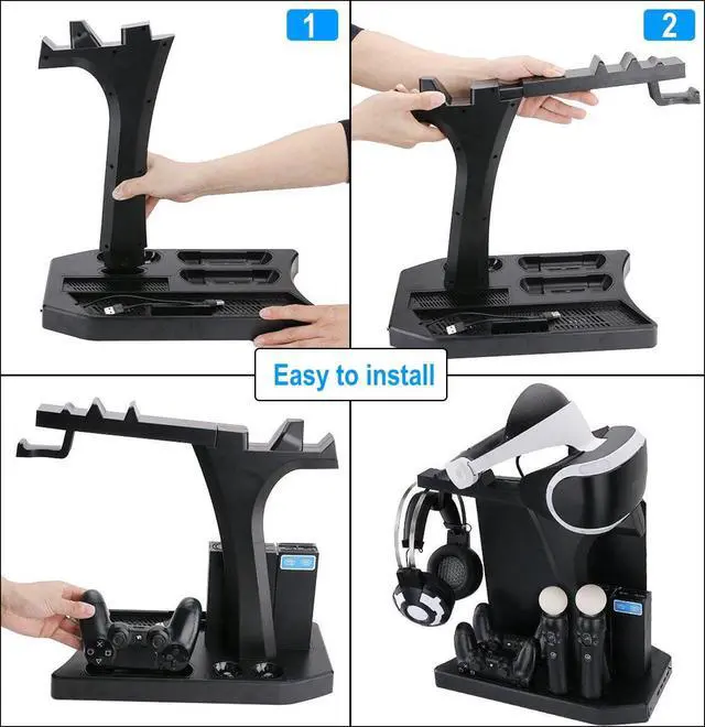 Alt view image 7 of 7 - PSVR Stand Compatible with PS4 VR - PS4/Slim/Pro Cooling Station and Charging Dock for Playstation VR Stand to Charge PS VR Controllers and Accessories Multipurpose PS Charging Stantion Storage