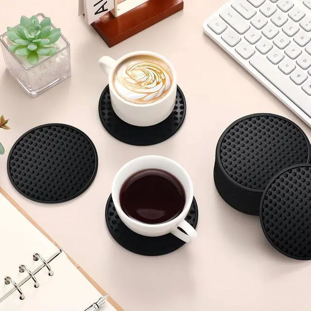 Alt view image 3 of 7 - 84 Pack Silicone Coasters for Drinks Nonslip Silicone Drink Coasters Cold Hot Heat Resistant for Table Tabletop Coffee Bar (Black)