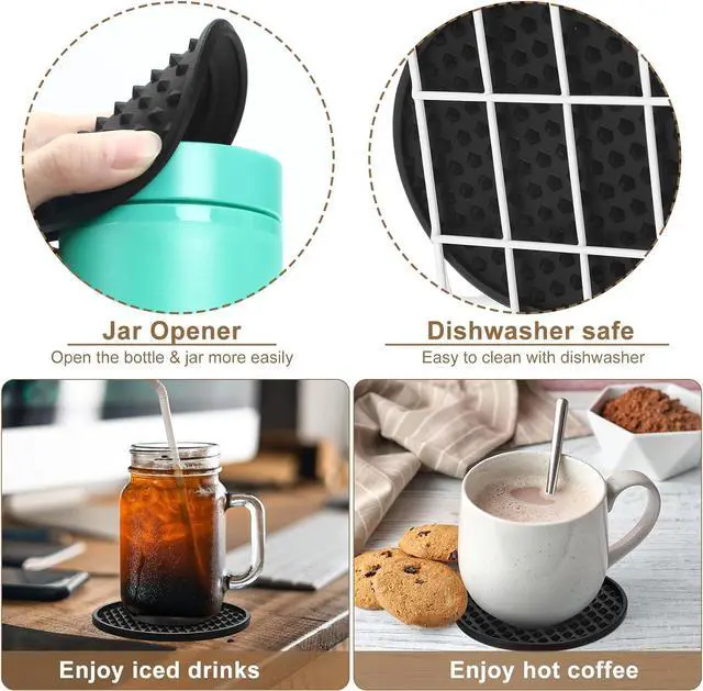 Alt view image 6 of 7 - 84 Pack Silicone Coasters for Drinks Nonslip Silicone Drink Coasters Cold Hot Heat Resistant for Table Tabletop Coffee Bar (Black)