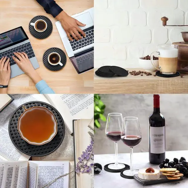 Alt view image 7 of 7 - 84 Pack Silicone Coasters for Drinks Nonslip Silicone Drink Coasters Cold Hot Heat Resistant for Table Tabletop Coffee Bar (Black)