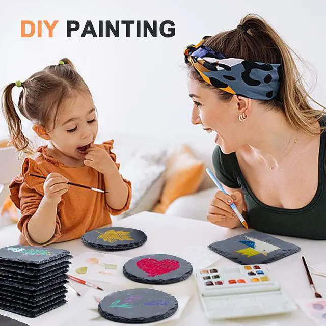 Alt view image 3 of 7 - 72 PCS Slate Drink Coasters, 4 Inch Black Coasters Stone Cup Coaster Bulk Set, Laser Engraving Blanks Handmade Coaster for Halloween, Christmas, Home Decor Drink Bar Kitchen Gifts