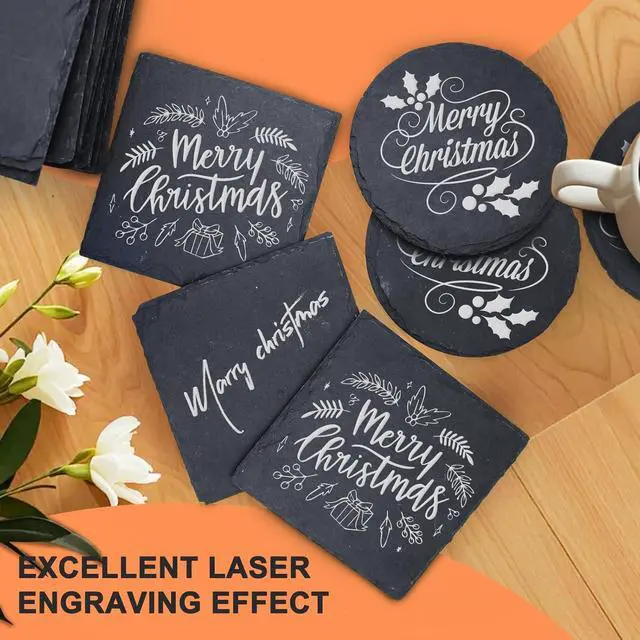 Alt view image 4 of 7 - 72 PCS Slate Drink Coasters, 4 Inch Black Coasters Stone Cup Coaster Bulk Set, Laser Engraving Blanks Handmade Coaster for Halloween, Christmas, Home Decor Drink Bar Kitchen Gifts