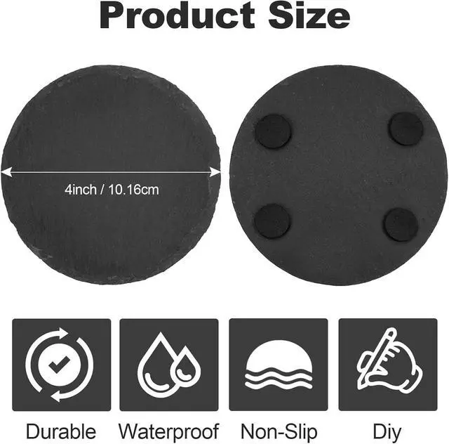 Alt view image 2 of 7 - 60 Pieces Slate Coasters. 4 inch Black Coasters Stone Coaster Set,Laser Engraving Blanks with Anti-Scratch Bottom, Perfect for use in Your Home, Office, Kitchen,bar or Anywhere.Round