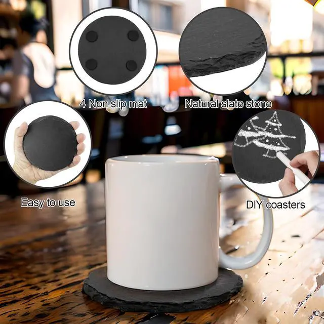 Alt view image 3 of 7 - 60 Pieces Slate Coasters. 4 inch Black Coasters Stone Coaster Set,Laser Engraving Blanks with Anti-Scratch Bottom, Perfect for use in Your Home, Office, Kitchen,bar or Anywhere.Round