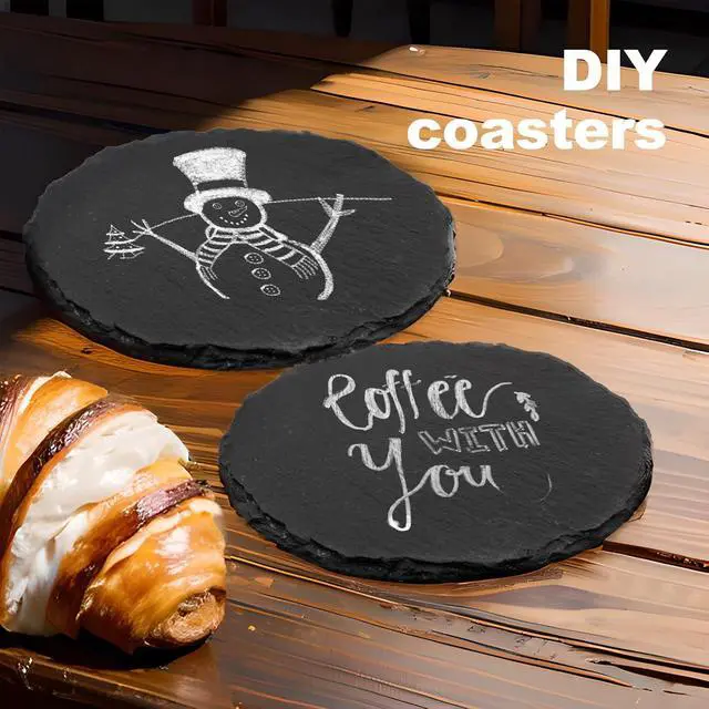 Alt view image 4 of 7 - 60 Pieces Slate Coasters. 4 inch Black Coasters Stone Coaster Set,Laser Engraving Blanks with Anti-Scratch Bottom, Perfect for use in Your Home, Office, Kitchen,bar or Anywhere.Round