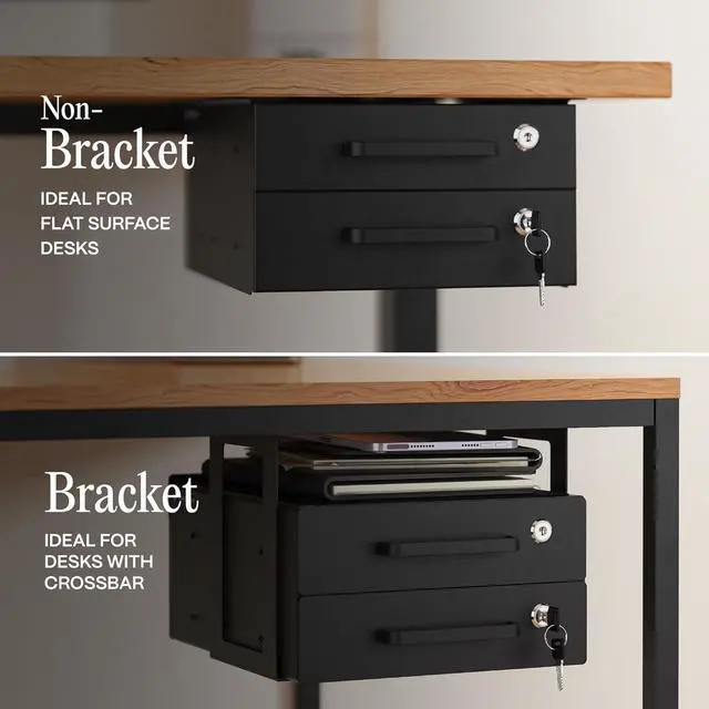 Alt view image 3 of 7 - Under Desk Drawer Slide-Out Lockable Metal Storage Drawers with Cable Management for Office & Home (Double, Non-Bracketed)