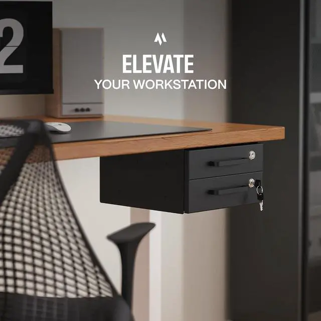 Alt view image 4 of 7 - Under Desk Drawer Slide-Out Lockable Metal Storage Drawers with Cable Management for Office & Home (Double, Non-Bracketed)