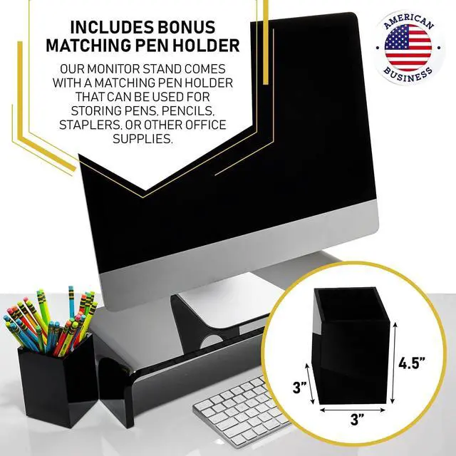 Alt view image 5 of 7 - Acrylic Monitor Stand with Matching Pen Holder, 12mm Thick Clear Acrylic Monitor Riser, Laptop Stand for Home, Office, and Work. Computer Desk Riser with Keyboard Storage for LCD LED TV Screen (Black)