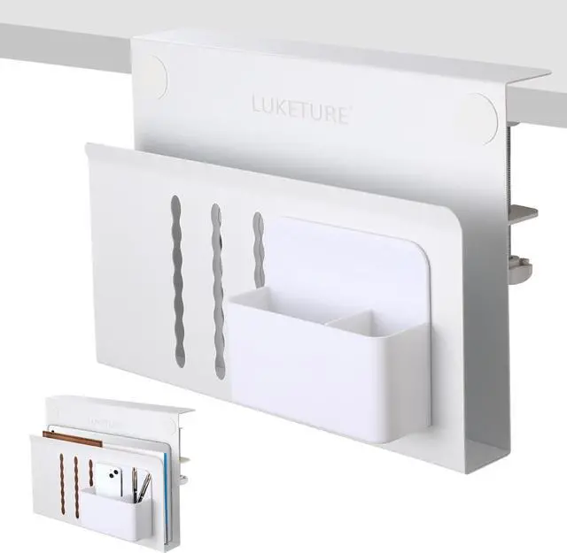 Main image of Desk Side Storage, Steel Side Desk Organizer, No Drill Laptop Holder, Clamp on Laptop Mount with Pen Holder, Table Hanging Storage for Home Office, Fits Flat Edge Tables 0.3" to 2.8"