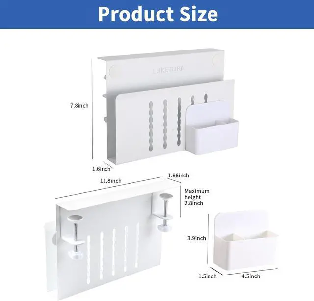 Alt view image 6 of 7 - Desk Side Storage, Steel Side Desk Organizer, No Drill Laptop Holder, Clamp on Laptop Mount with Pen Holder, Table Hanging Storage for Home Office, Fits Flat Edge Tables 0.3" to 2.8"