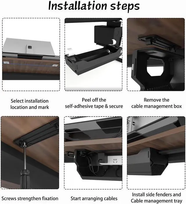 Alt view image 7 of 7 - No Drill Under Desk Cable Management Tray,Hide Cords Desk
