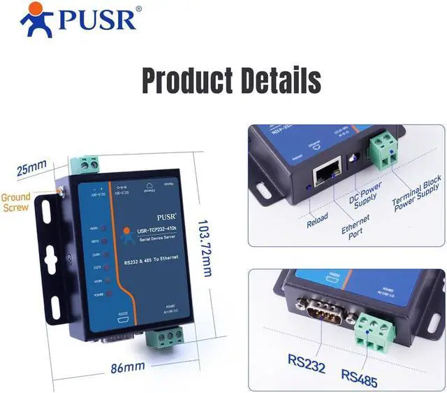 Alt view image 5 of 7 - Edge Computing RS485 RS232 to Ethernet Modbus Gateway Modbus to ethernet Support MQTT SSL/TLS encryption in HTTP Modbus RTU to TCP USR-TCP232-410S-New