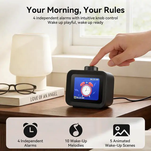 Alt view image 4 of 7 - AuraDot 7-Day Programmable Alarm Clock for Bedroom, 4 Independent Max 98db Loud Alarm for Heavy Sleepers, Temperature Humidity Monitor, 30 Non-Loop Soothing White Noise Sound Machine, Black