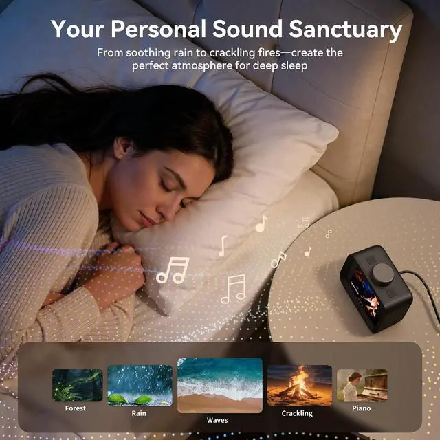 Alt view image 6 of 7 - AuraDot 7-Day Programmable Alarm Clock for Bedroom, 4 Independent Max 98db Loud Alarm for Heavy Sleepers, Temperature Humidity Monitor, 30 Non-Loop Soothing White Noise Sound Machine, Black