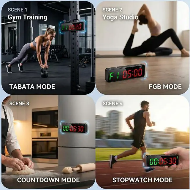 Alt view image 4 of 7 - Gym Clock Workout Timer Clock for Home Gym, 7-Inch LED Gym Exercise Interval Timer with Strong Magnet, Rechargeable Battery, 5-Level Brightness for HIIT, Tabata, Boxing & Garage Workouts