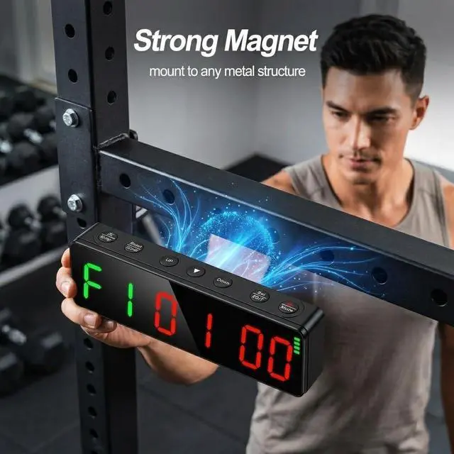 Alt view image 5 of 7 - Gym Clock Workout Timer Clock for Home Gym, 7-Inch LED Gym Exercise Interval Timer with Strong Magnet, Rechargeable Battery, 5-Level Brightness for HIIT, Tabata, Boxing & Garage Workouts