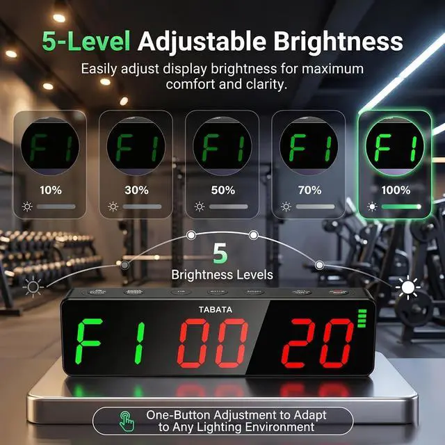 Alt view image 6 of 7 - Gym Clock Workout Timer Clock for Home Gym, 7-Inch LED Gym Exercise Interval Timer with Strong Magnet, Rechargeable Battery, 5-Level Brightness for HIIT, Tabata, Boxing & Garage Workouts