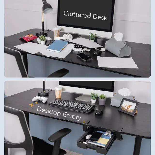Alt view image 6 of 7 - Under Desk Slide-Out Storage Drawer, Small 11.7"x8.2" Pull-Out Organizer with Smooth Sliding Rail, Adjustable C-Clamp Mount, Black Tray for Home Office & Standing Desk