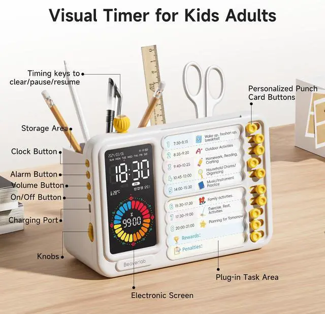 Alt view image 6 of 7 - Visual Timer for Kids Adults, ADHD Timer with Planning Board for Schedules, Task Timer Toddler Visual Timer Silent Time Timer for Home Classroom