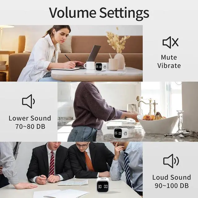 Alt view image 5 of 7 - Productivity Timer Flip Gravity Sensor Cube Timer Countdown & Countup,Mute & Vibrate & Sound5/10/30/60min & Custom Timing, Perfect for ADHD,Work,Learning,Kitchen Cooking (3, Black+White+Blue)