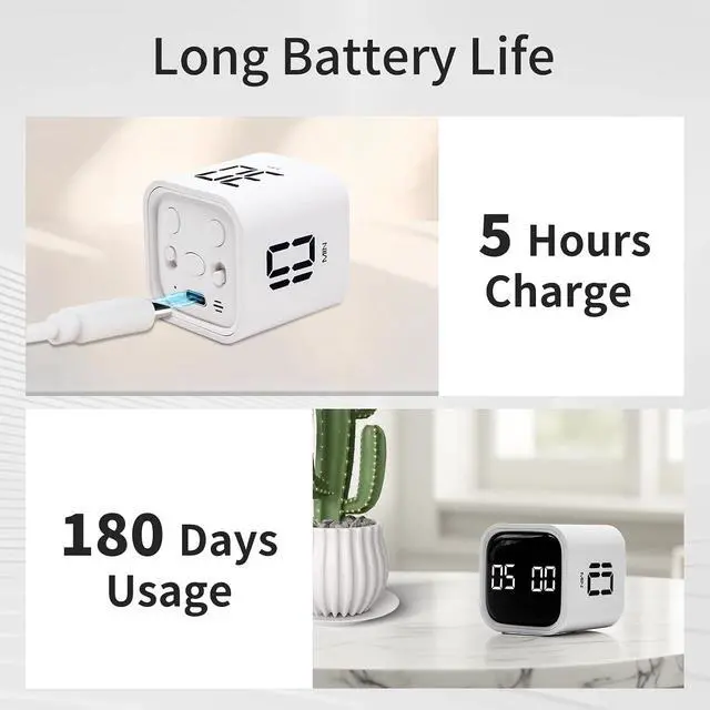 Alt view image 6 of 7 - Productivity Timer Flip Gravity Sensor Cube Timer Countdown & Countup,Mute & Vibrate & Sound5/10/30/60min & Custom Timing, Perfect for ADHD,Work,Learning,Kitchen Cooking (3, Black+White+Blue)