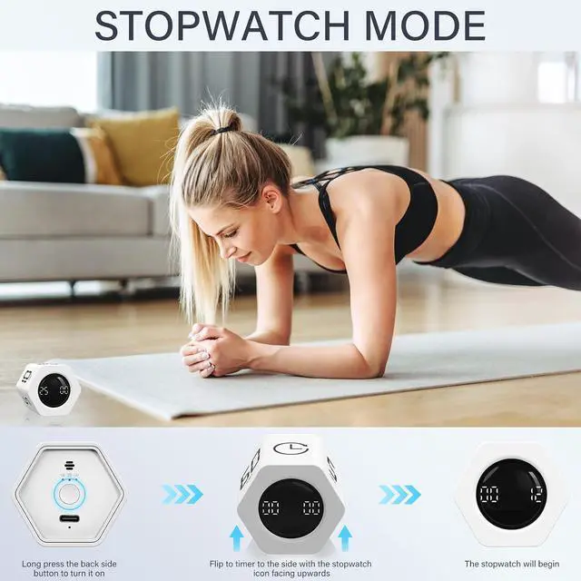 Alt view image 5 of 7 - Rotating Pomodoro Timer 5, 25, 10 30,60 Mins Preset Stopwatch, Desk Flip ProductivityTimer, ADHD Tool Hexagon, Vibration/Mute/Alarm, for Work, Study, Back to School, Kitchen, 2 Pack White