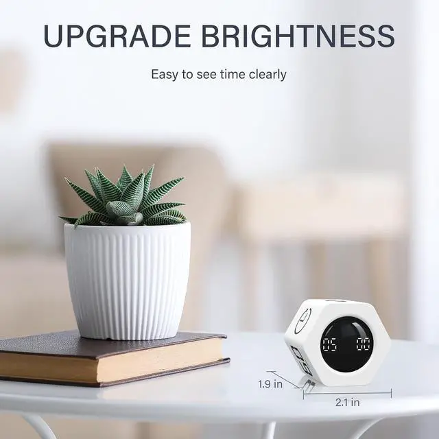 Alt view image 7 of 7 - Rotating Pomodoro Timer 5, 25, 10 30,60 Mins Preset Stopwatch, Desk Flip ProductivityTimer, ADHD Tool Hexagon, Vibration/Mute/Alarm, for Work, Study, Back to School, Kitchen, 2 Pack White