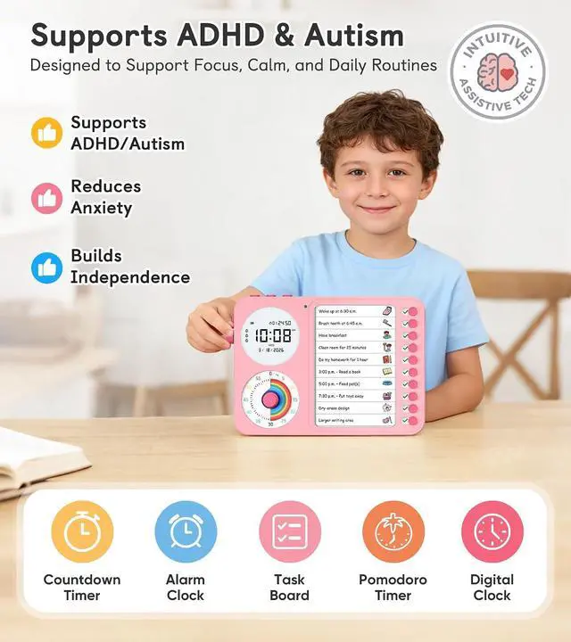 Alt view image 5 of 7 - 3-in-1 Visual Timer & ADHD Tool for Kids with Chore Chart & Planning Board