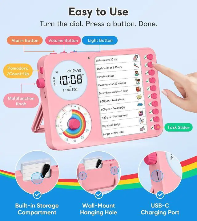 Alt view image 6 of 7 - 3-in-1 Visual Timer & ADHD Tool for Kids with Chore Chart & Planning Board