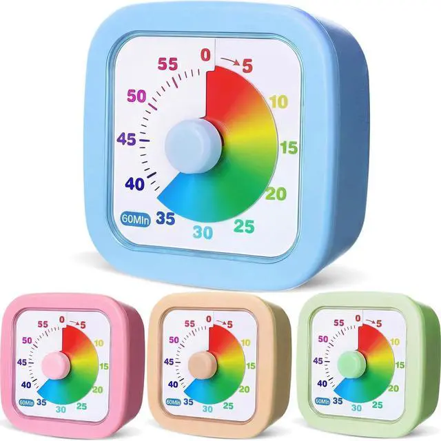 Main image of 4 Pack Visual Timer 60 Minute Countdown Timer Colored Countdown Clock for Homeschool Supplies Study Tool, Classroom Home Office Time Management Tool(Gradient,Pink, Blue, Yellow, Green)