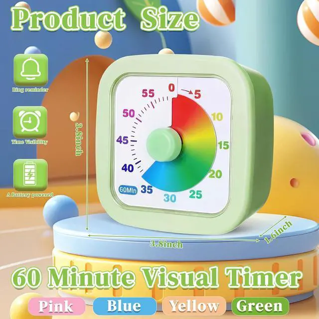 Alt view image 2 of 7 - 4 Pack Visual Timer 60 Minute Countdown Timer Colored Countdown Clock for Homeschool Supplies Study Tool, Classroom Home Office Time Management Tool(Gradient,Pink, Blue, Yellow, Green)