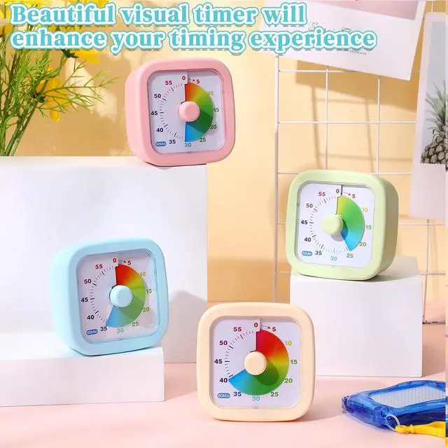 Alt view image 5 of 7 - 4 Pack Visual Timer 60 Minute Countdown Timer Colored Countdown Clock for Homeschool Supplies Study Tool, Classroom Home Office Time Management Tool(Gradient,Pink, Blue, Yellow, Green)